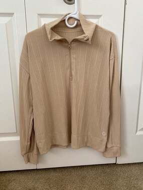 Pro Player Tan Ribbed Quarter-Zip Long Sleeve Pullover